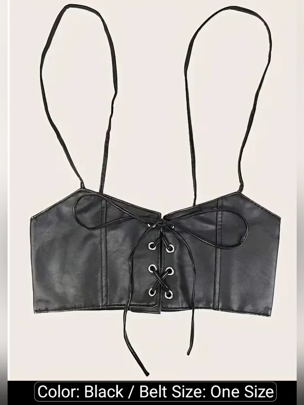 Black Lace Up Corset Style Faux Leather Belt Waist Cincher One Size